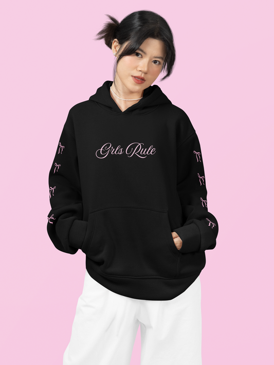 GRLSRULE bow hoodie